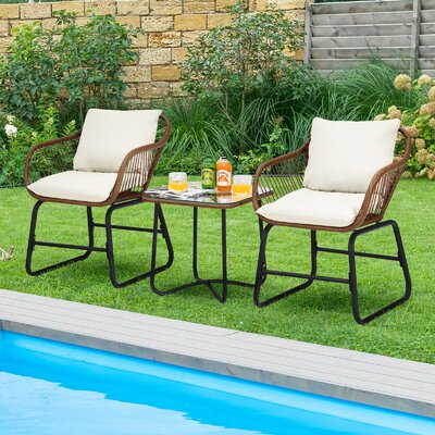 Patiojoy 3 Pieces Outdoor Furniture Set Patio Bistro Set W/2 Armchairs & Tempered Glass Table Turquoise -  Bayou Breeze, BD904C10A499424FA037D19743608BFB