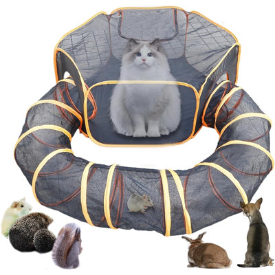 Enclos portatifs à 2 panneaux avec tunnel pour animaux de compagnie, enclos pour chats et autres petits animaux