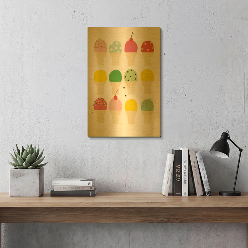 «Ice Cream Fun» par Ann Kelle, art mural en métal doré, 16 po x 24 po, 16 po x 24 po