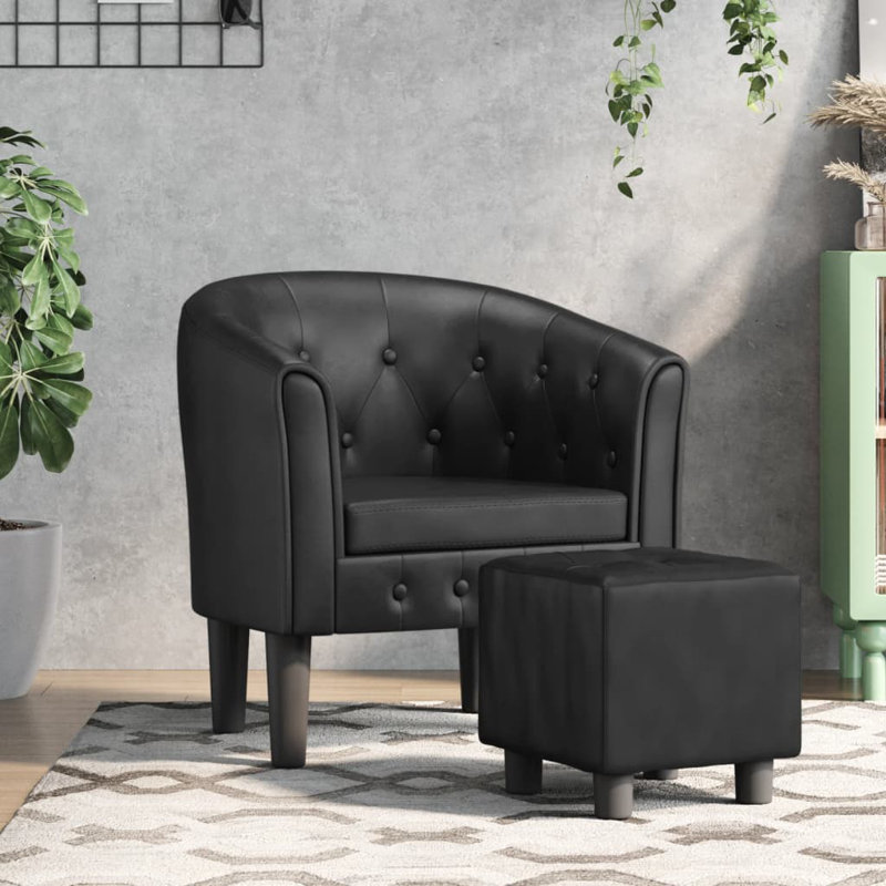 Fauteuil de baignoire avec repose-pieds Winston Porter, Similicuir noir