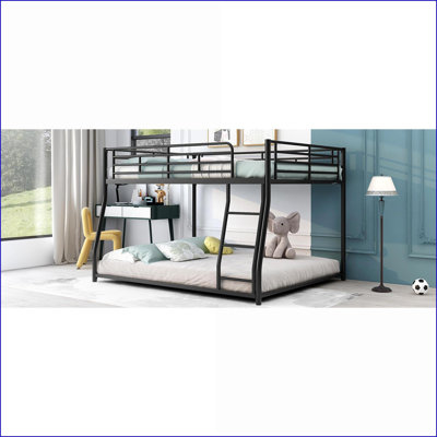 Full XL Over Queen Metal Bunk Bed - Space-Saving, No Box Spring Needed, Black for Bedroom/Guest Room