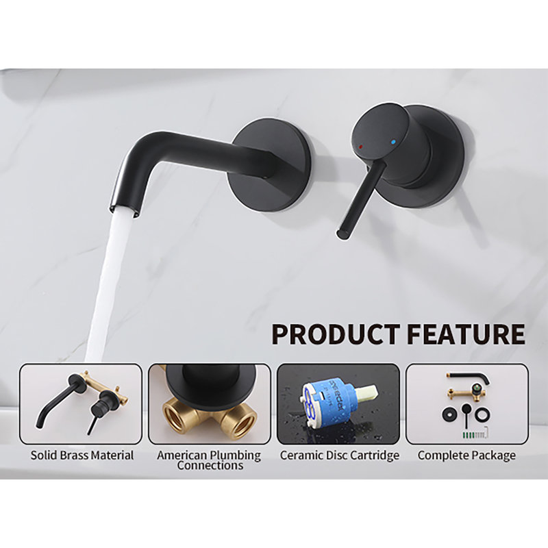 Matte Black Wall Mount Single Handle Swivel Bathroom Sink Faucet with Valve, Matte Black