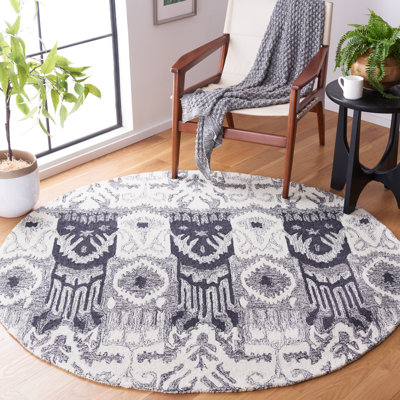 Ikat Hand Tufted Wool/Cotton Ikat Rug in Black/Ivory