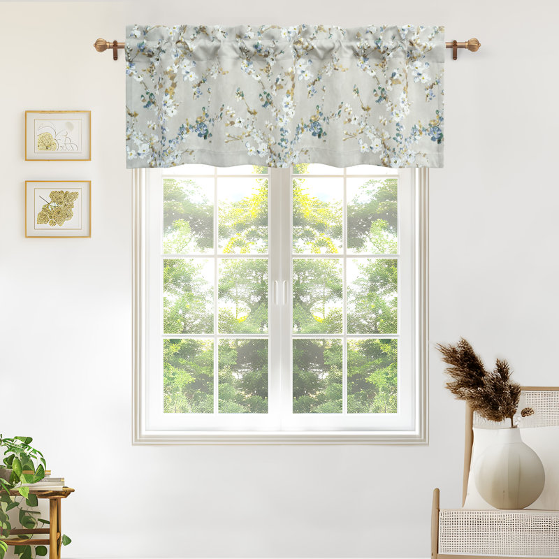 Mackenzie Blue and Gray Floral Polyester Rod Pocket Valance