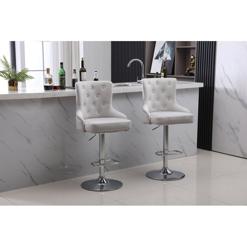 Tabouret de bar pivotant en velours Avryn, Gris clair, 2