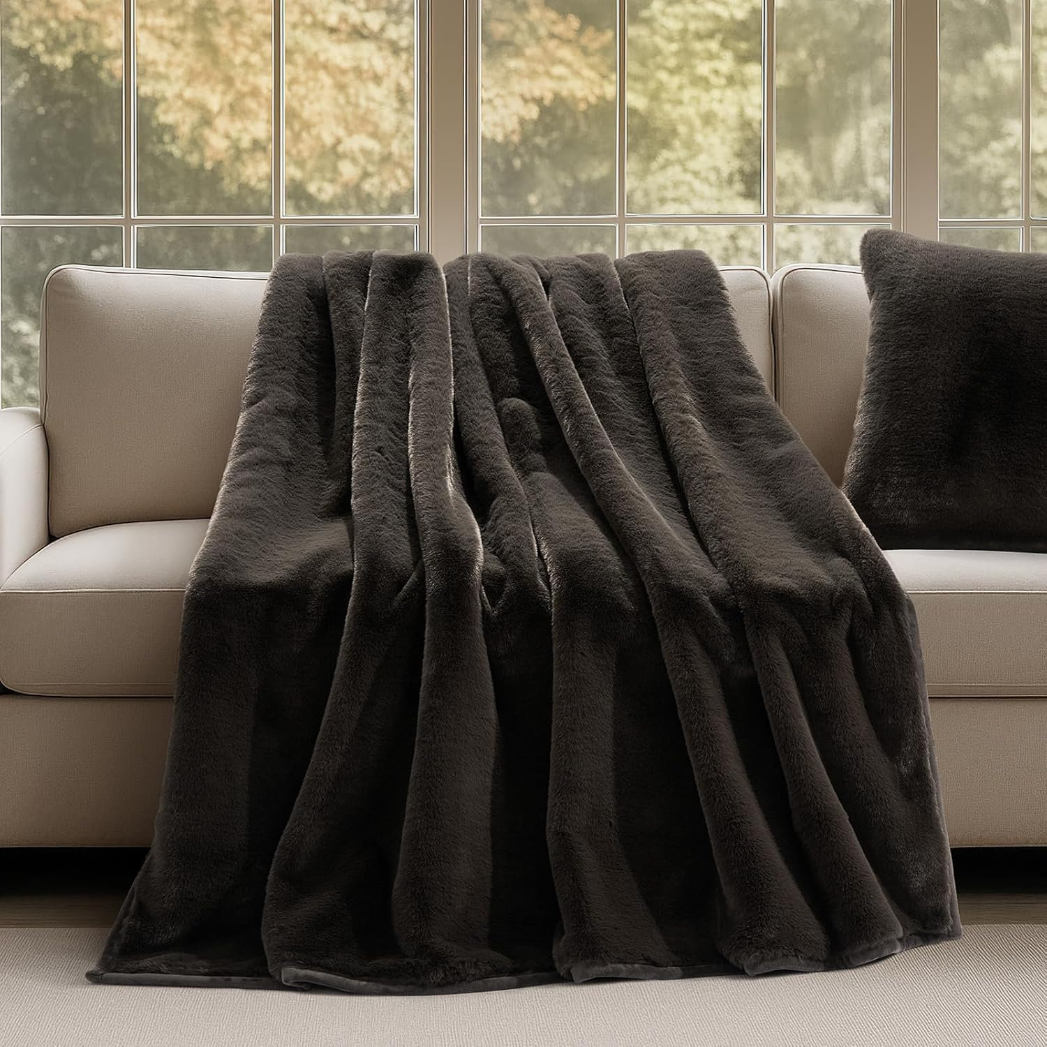 Mink Faux Fur Throw Blanket, 60" W x 80" L, Dark Brown