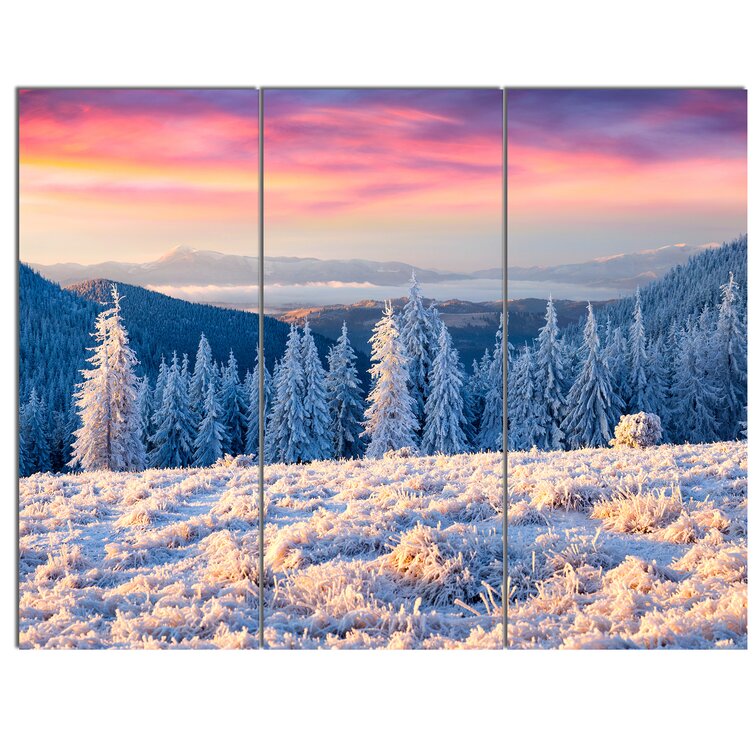 DesignArt 'Amazing Winter Sunrise in Mountains' 3 Piece Photographic ...