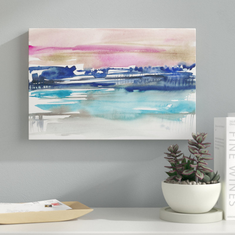«Indigo Sunset I», peinture sur toile, H 12 po x l 18 po