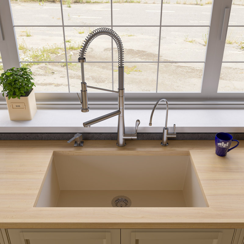 33'' L Single Bowl Granite Kitchen Sink, Biscuit