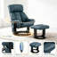 Fauteuil de massage pivotant moderne avec repose-pieds, fauteuil lounge en bois et cuir PU bleu-1078815973