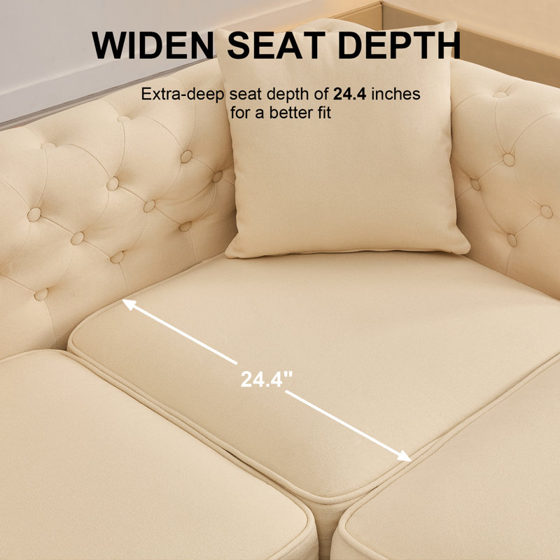 Canapé Chesterfield 62 "rembourré avec repose-pieds, Lin beige