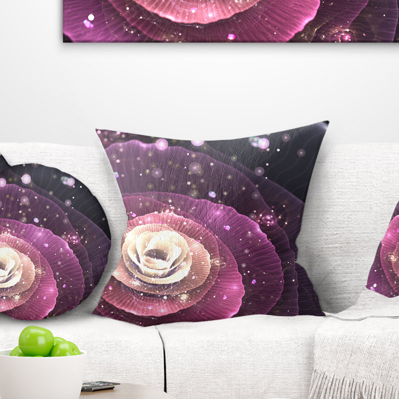 Fleur rose avec des étincelles - coussin à imprimé floral, 16 po x 1 po, Coussin décoratif