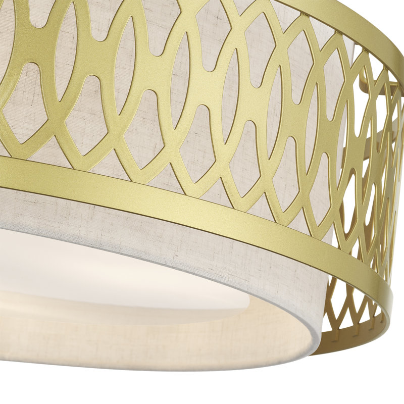4 Light Soft Gold Extra Large Semi-Flush With Hand Crafted Oatmeal Color Fabric Hardback Shade, Soft Gold