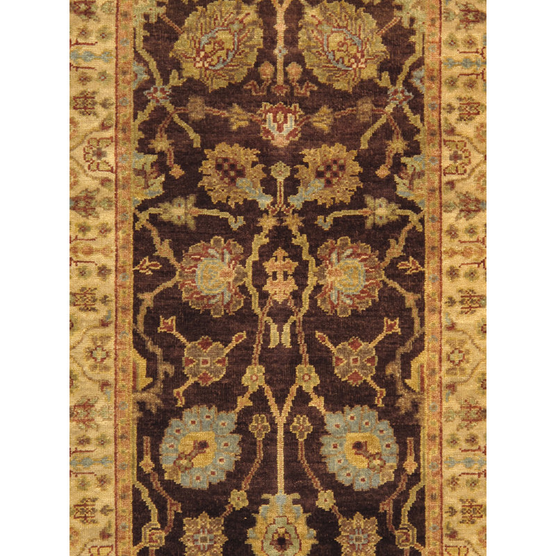 Melody Hand Knotted Wool Oriental Area Rug in Brown/Cream/Black