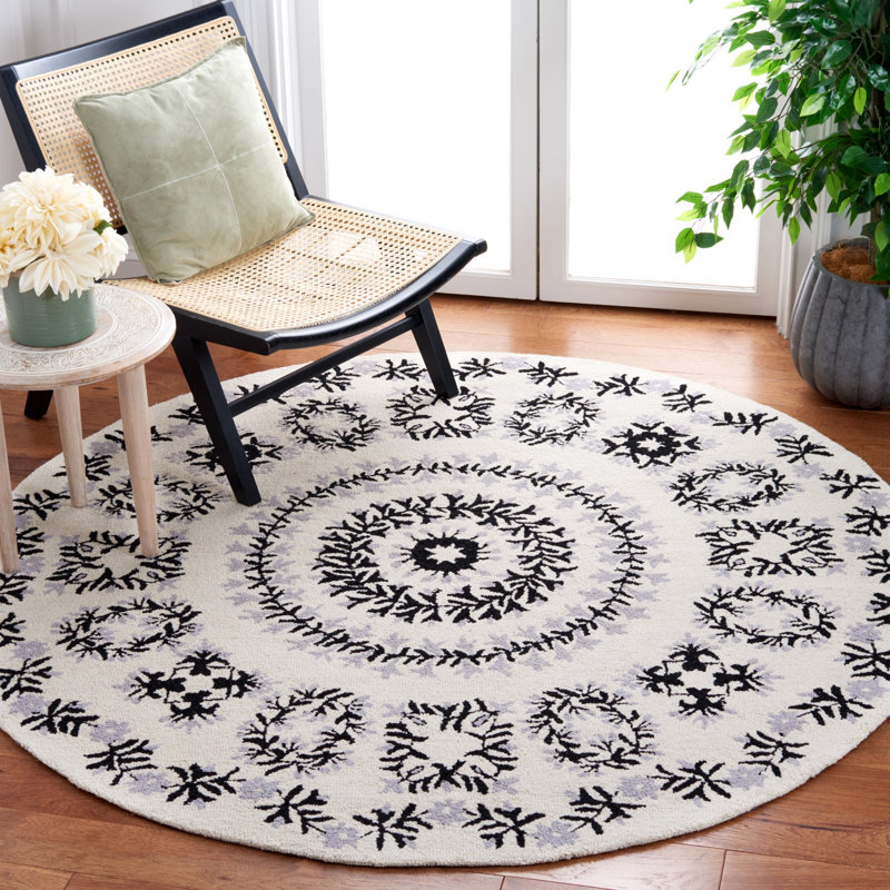 Empire Hand Tufted Indian Wool Floral Rug, Round 6'