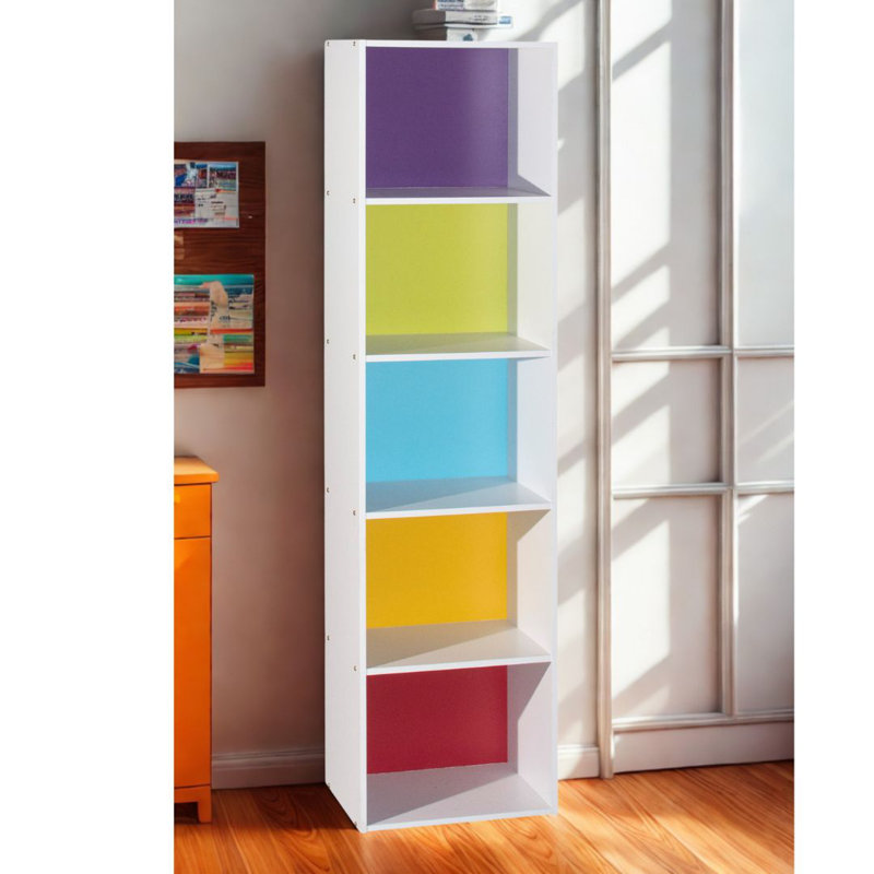 Tall Bookcase with Open Storage Bookshelf for Home or Office, (5 Shelves) 59"H x 15.9"W x 11.7"D, Rainbow