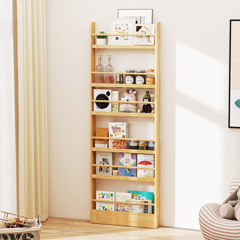 Bibliothèque étroite à 6 niveaux en bois, étagère de rangement mince autoportante pour le salon, la chambre à coucher et la salle d'étude