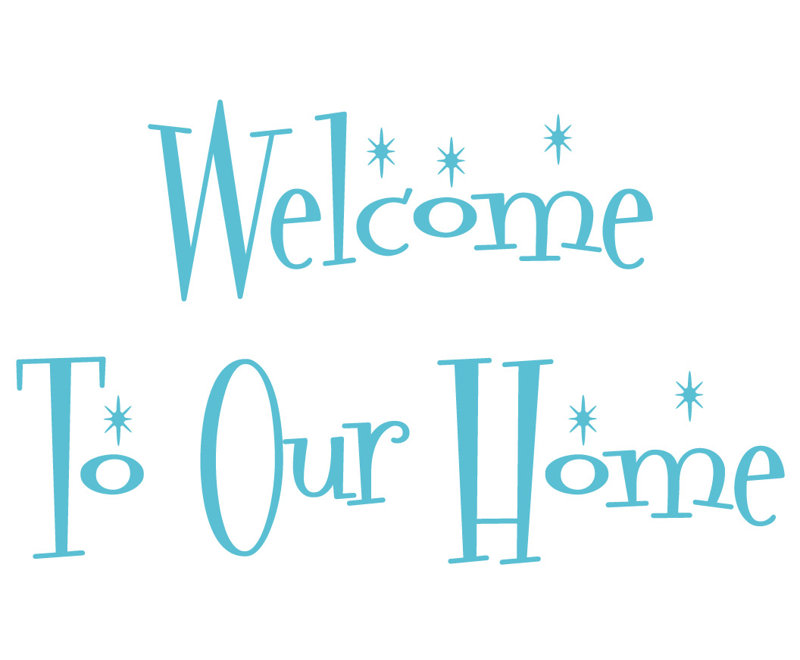 Décalcomanie murale "welcome to the home", Bleu geyser, H 14,5 po x l 24 po x P 0,01 po