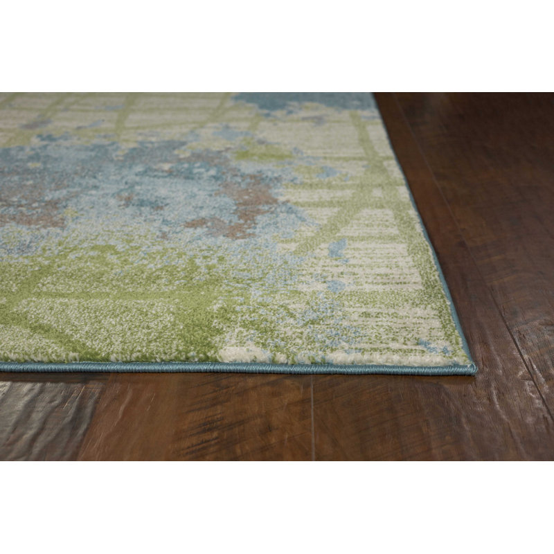 Tapis vert / bleu, Rectangle 9 pi 10 po x 13 pi 2 po