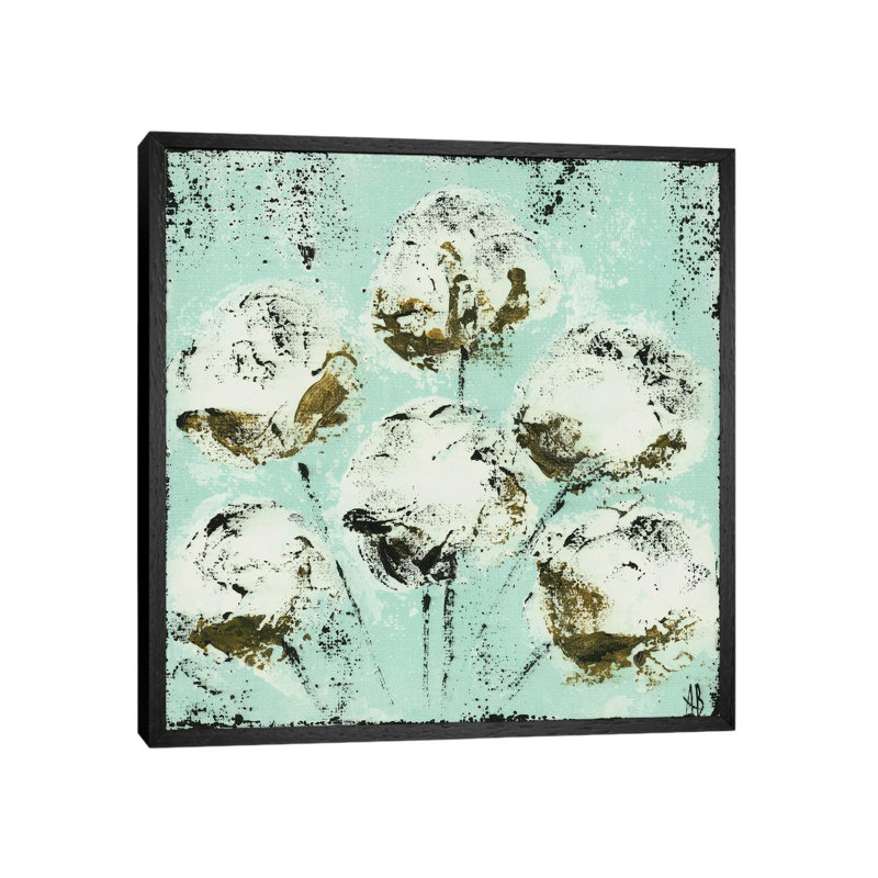 Blue Cotton Stems by Ashley Bradley - Print on Canvas, Black Framed, 93.98 cm H x 93.98 cm W