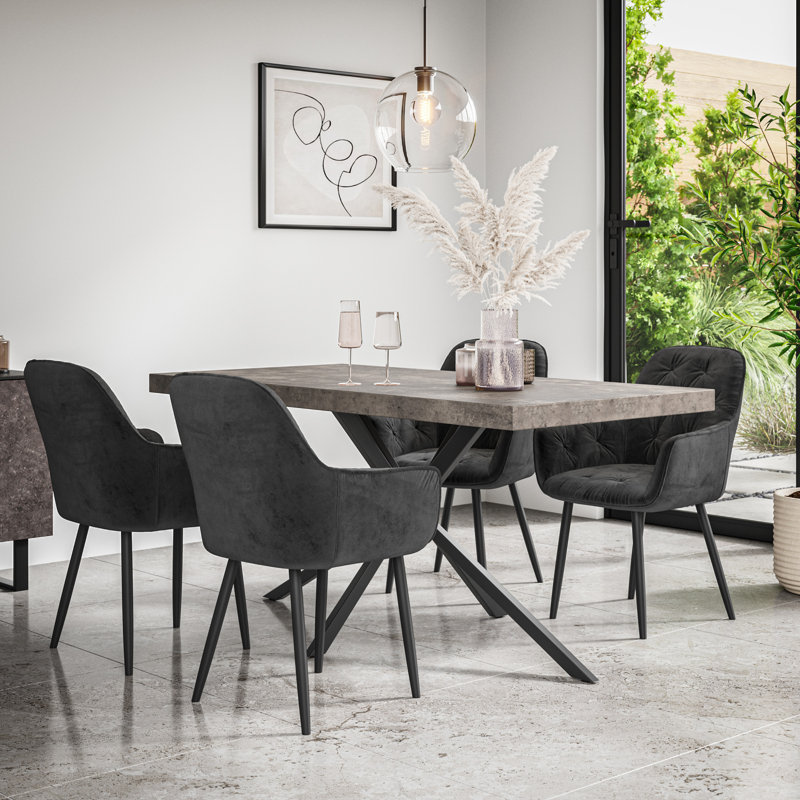 Agretha 4 - Person Dining Set, Grey/Black/Black