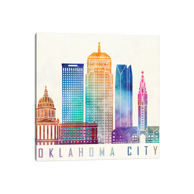 Oklahoma City Watercolour Landmark 1 Piece Wrapped Canvas Painting, 30.48cm H x 30.48cm W x 1.91cm D