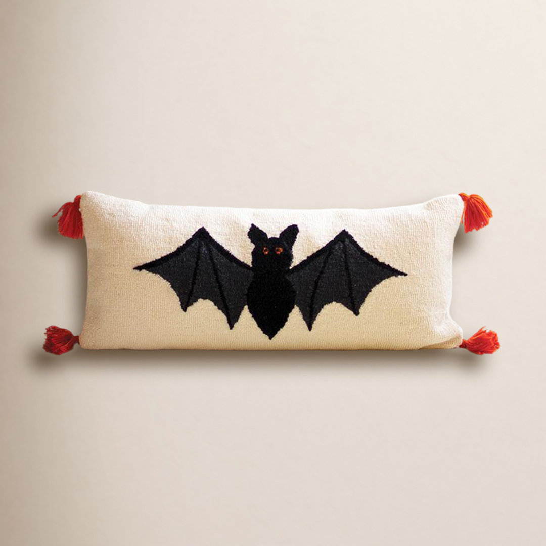 HALLOWEEN BAT HAND HOOKED PILLOW Kalalou