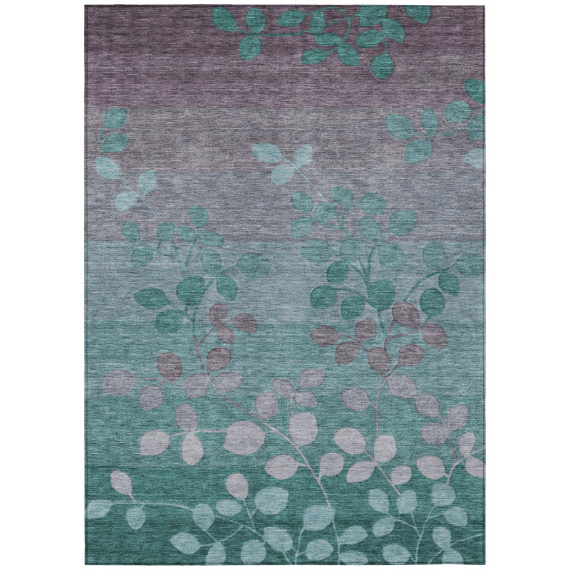 Machine Washable Indoor/Outdoor Xhevrie Teal Rug, Rectangle 5' x 7'6"