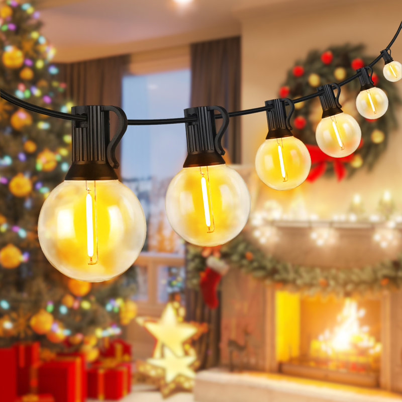 Guirlande de 50 lumières sphériques extérieures G40, 25 ampoules E12 blanc chaud 2700K remplaçables, imperméables, de qualité commerciale
