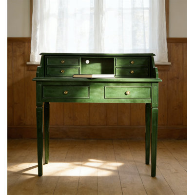 Hand Distressed Vintage Green Desk with Multiple Drawers