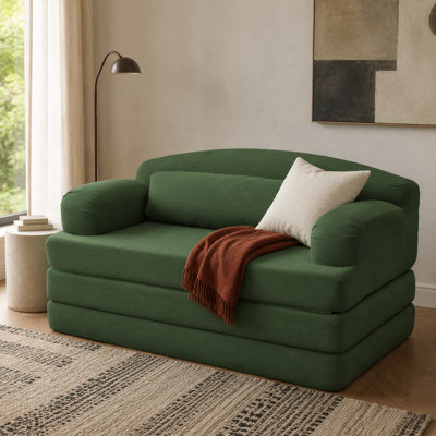 Foldelle 57.1" Corduroy 2-Seater Convertible Sofa Bed with Removable Cover