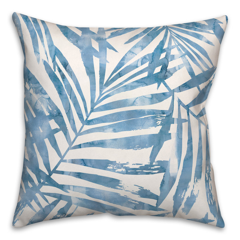 Navy Palm Leaf Pattern Throw Pillow