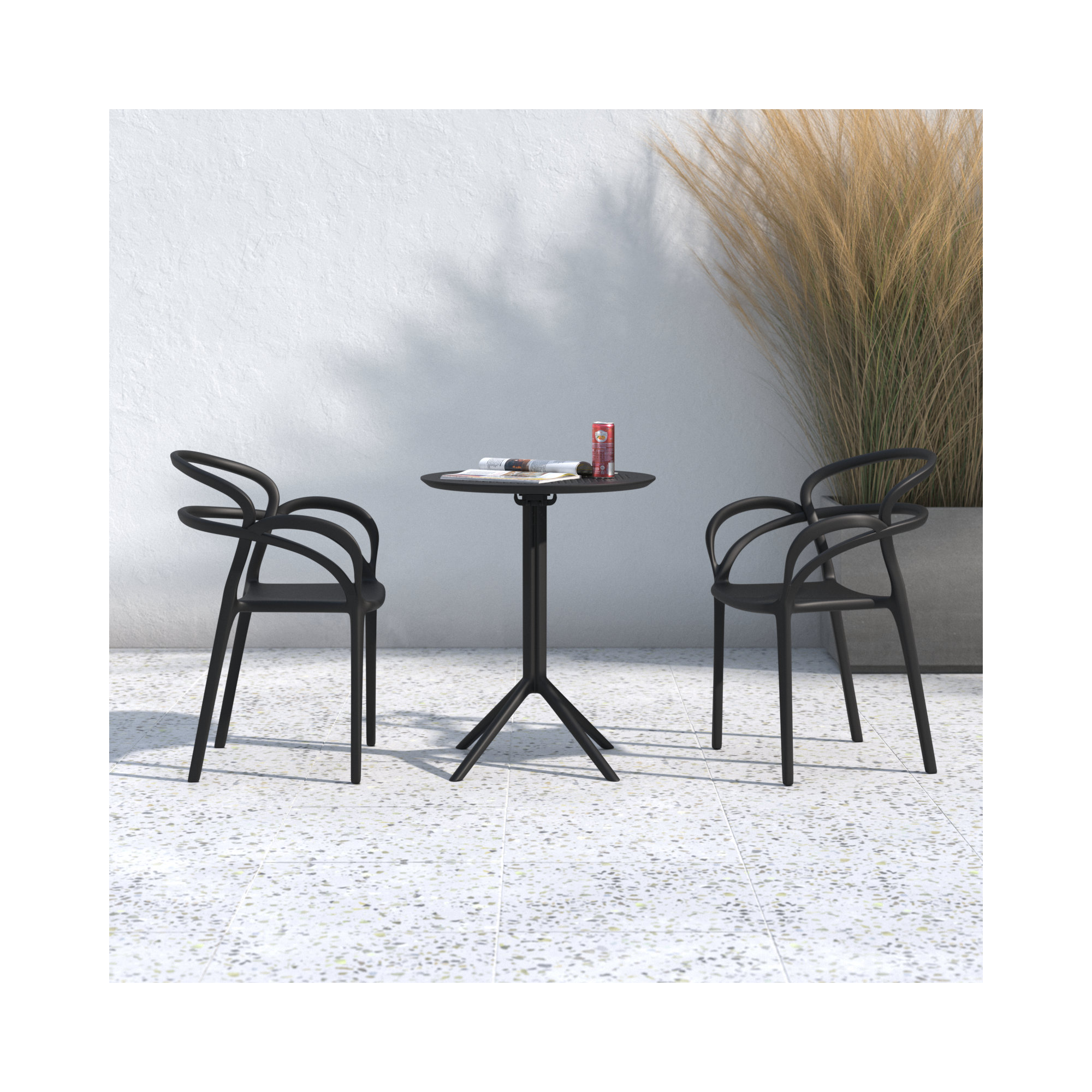 Farrah 24'' Round 2 - Person Bistro Set with Open Back Stacking Chairs, Black