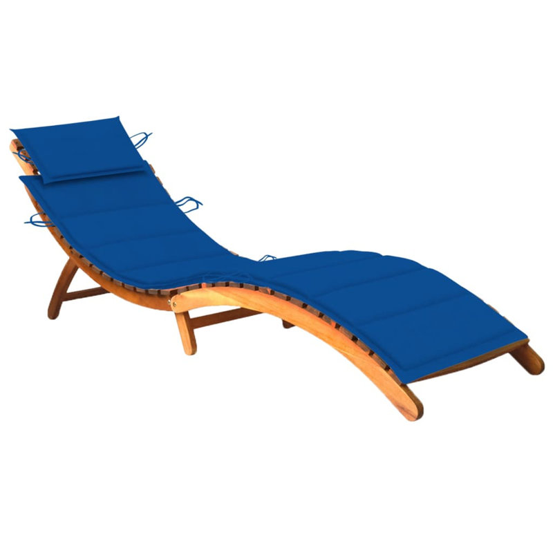 Chaise longue simple en acacia avec coussins 73,6 po Haikel, Bleu royal