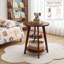 Table d'appoint en bois d'hévéa massif, table de chevet ronde à 3 niveaux, présentoir polyvalent pour le balcon de la chambre du salon