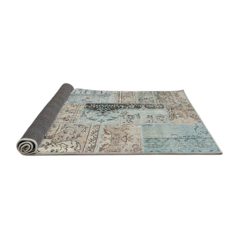 Beige/bleu/Tapis décoratif crème, Rond 5 pi