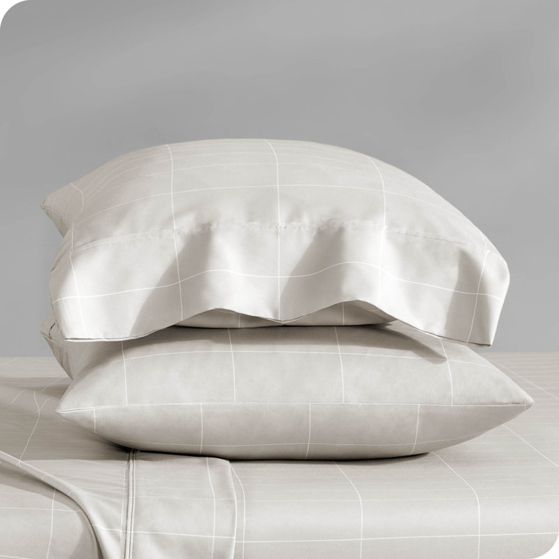 Microfiber Checkered - Set of 2, 2 Standard Pillowcases, Stone/White