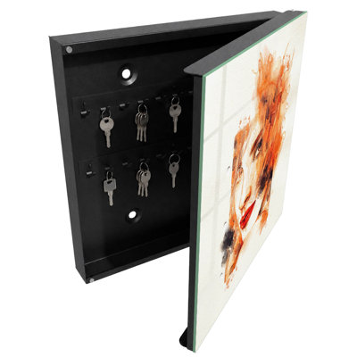 Key box, Opens to the left, 30x30x5, White, Watercolor of a woman's face full of energy, 