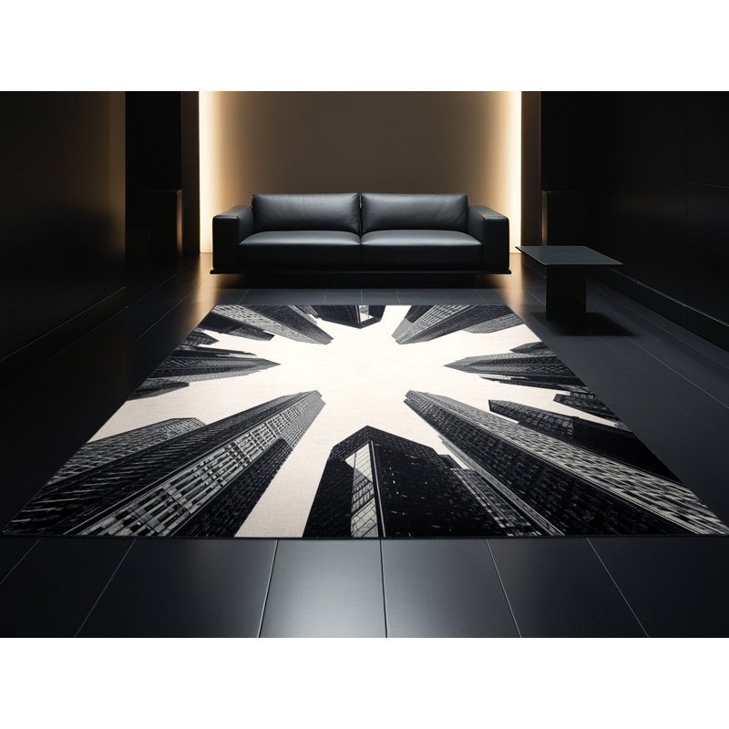 Tapis gris doux et moelleux à motif géométrique moderne et audacieux Shaler, Carré 7 pi