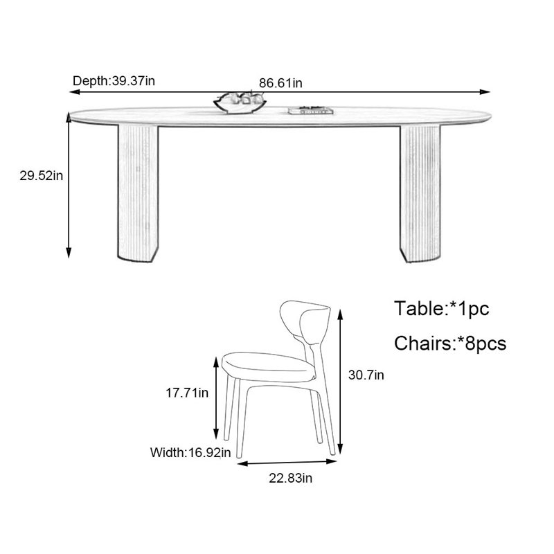 Ensemble de salle à manger et de table en pierre Cave, H 29,52 po x L 86,61 po x l 39,37 po