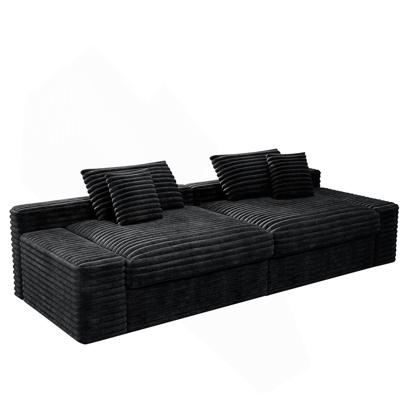 118.1*47.2"Modular Sectional Sofa Seat,Upholstered Compressed Couch, Black Corduroy
