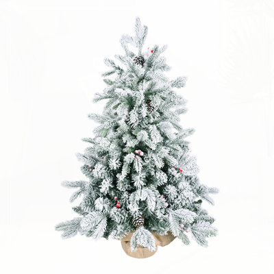 3FT Flocked Tabletop Christmas Tree with 355 Tips, Snowy PE/PVC Branche