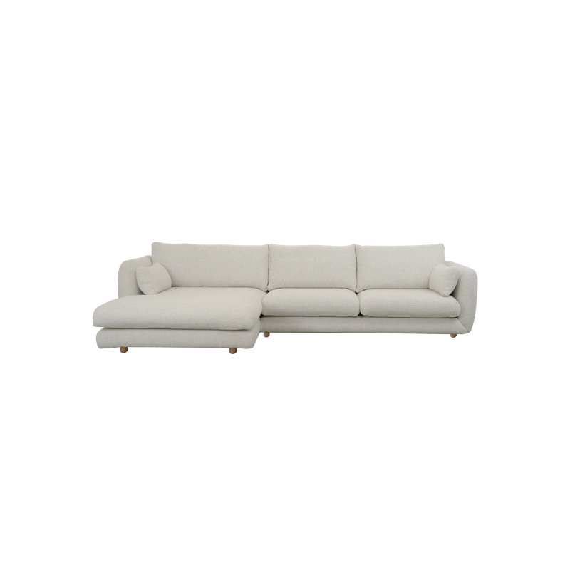 Bloom 2-Seater Sofa W/Chaise Lounge Right & Teak Legs, Light Gray Cane-line Ambience, 31.2" H x 122.1" W x 67" D