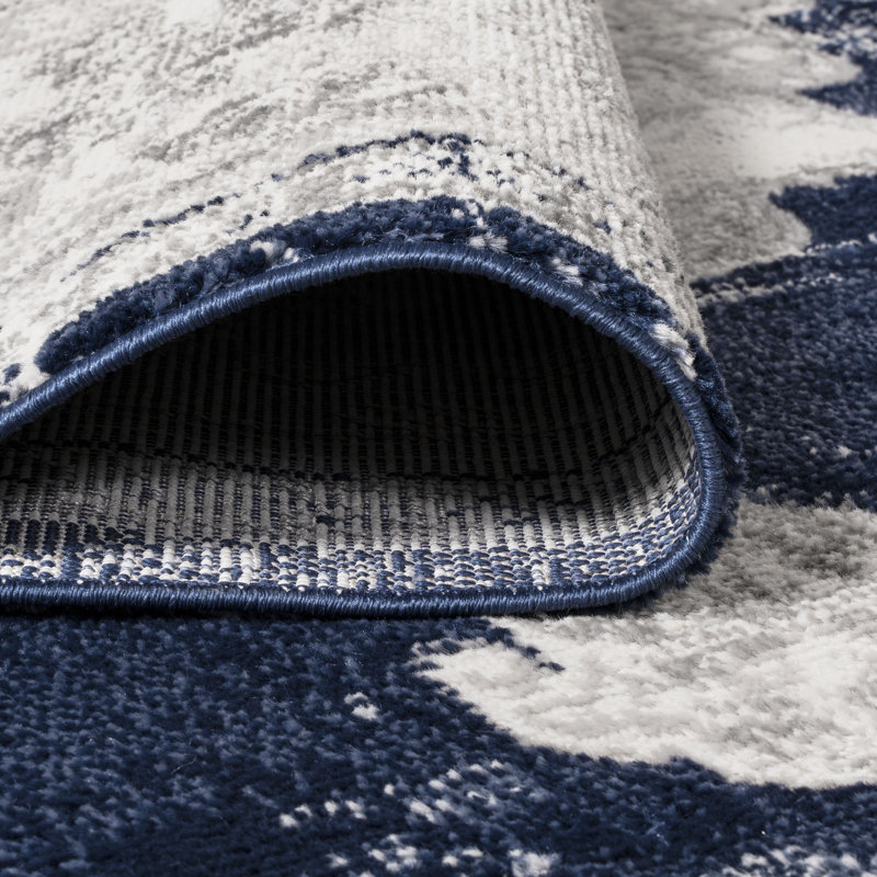Amee Ornate Medallion Modern Ivory/Navy Rug, Rectangle 4'3" x 6'