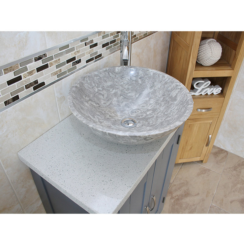 Roberge 650mm Single Bathroom Vanity with Vessel Stone Basin, Grey, White Quartz, Grey