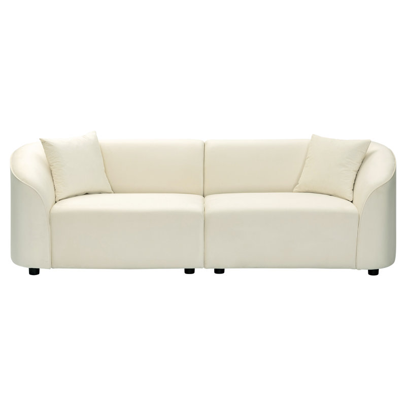 Beige Velvet Upholstered Curved 2-Seater Sectional Sofa