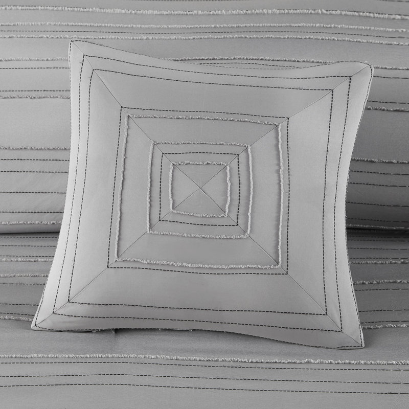 Gray Twin/Twin XL Clip Jacquard Duvet Cover Set with Decorative Pillow