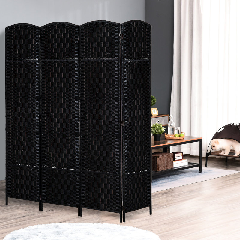 Black Weave 4 Panel Privacy Screen. Stylish For ' Rooms, With Elegant Design And Portable Folding Feature 6' Tall Room Divider - Black. Partition Oncology Wards, Panels, Hinges, Compact