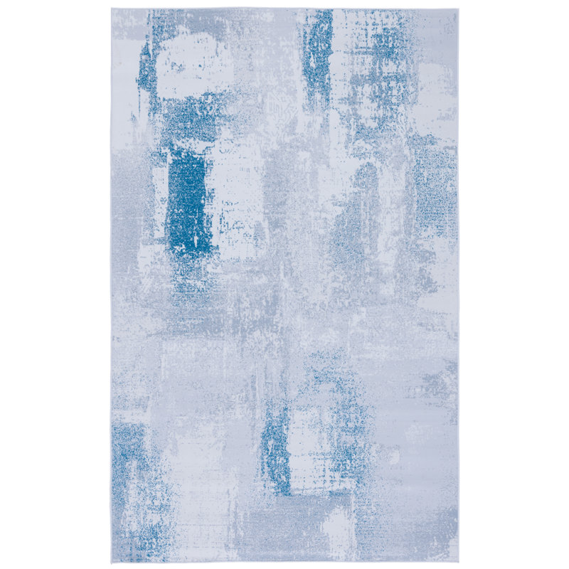 Tacoma Blue and Gray Abstract Washable Area Rug