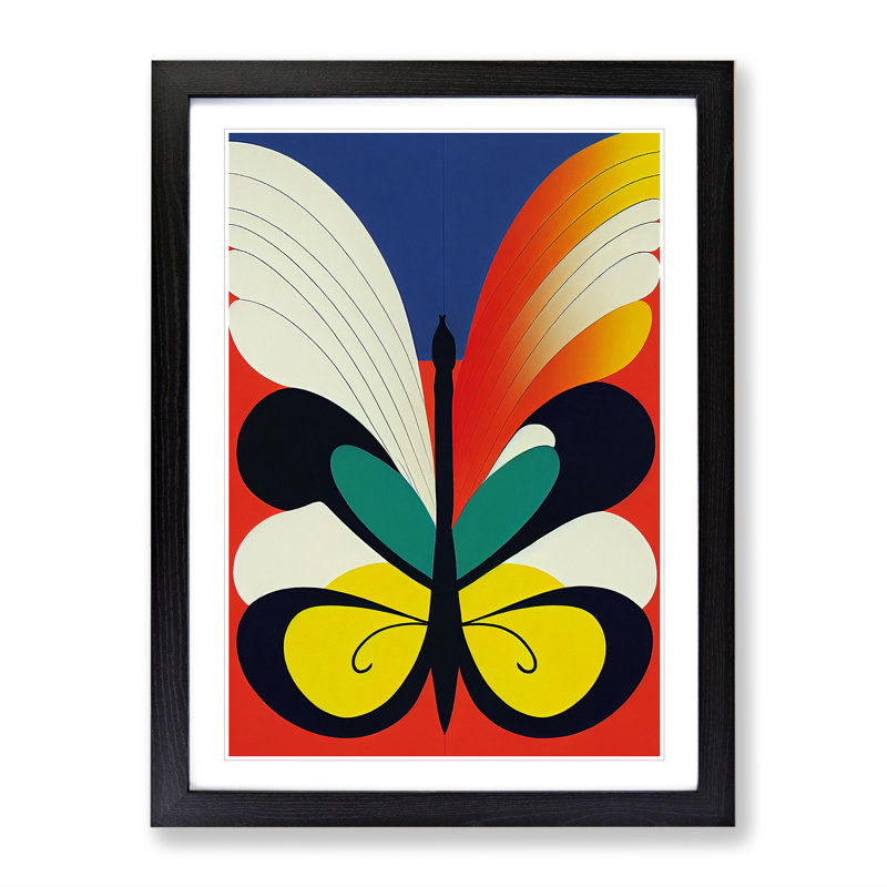 Butterfly in Abstract No.4 - Wall Art, Black Framed, 36cm H x 27cm W x 2cm D, White